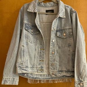 Akira never worn denim jacket with rhinestone fringe detailing